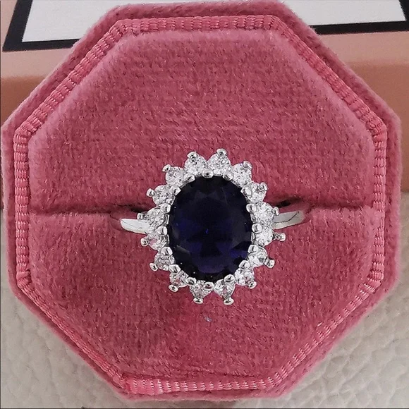 New Women’s 925 Silver Luxury Royal Blue Sapphire Ring - Picture 7 of 8